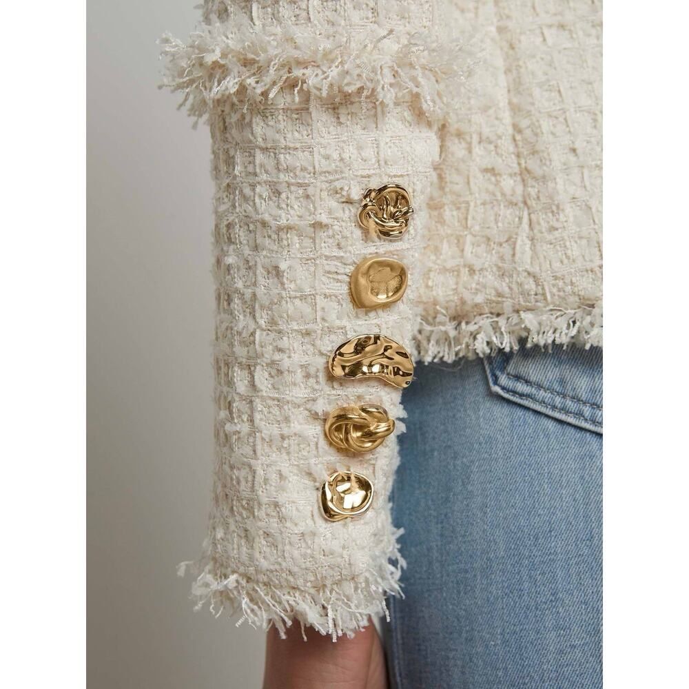 L’Agence Kaisley Tweed Blazer Ivory Gold Button Structured Jacket 2 - Picture 3 of 15